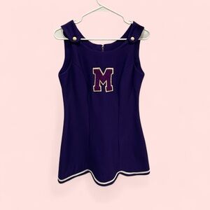 Vintage 60’s? Handmade purple cheer costume M mini scalloped hem white buttons